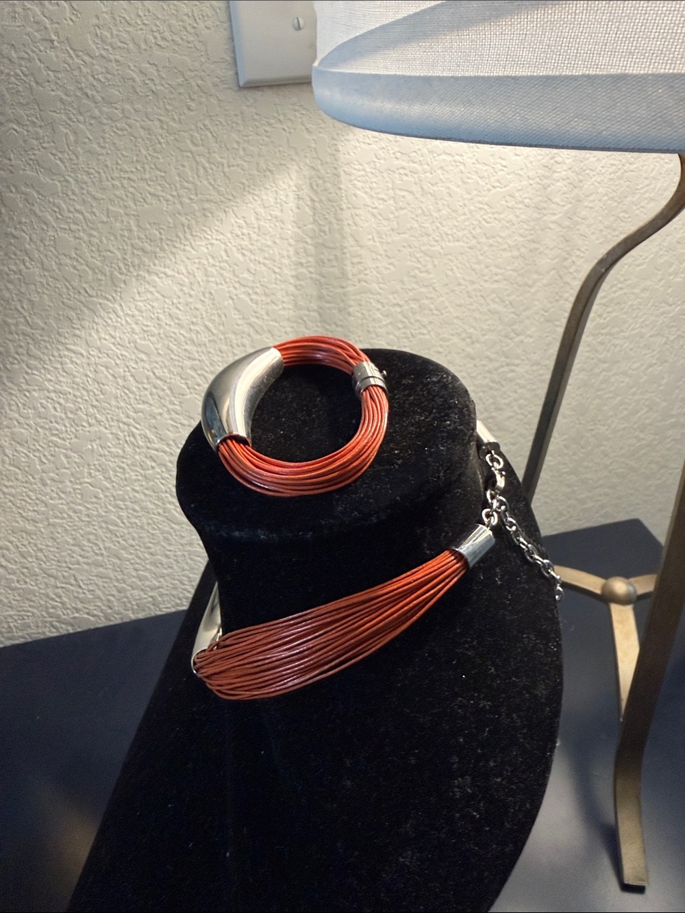 Orange Multi-Strand Necklace and Bracelet Set - Picture 2 of 3